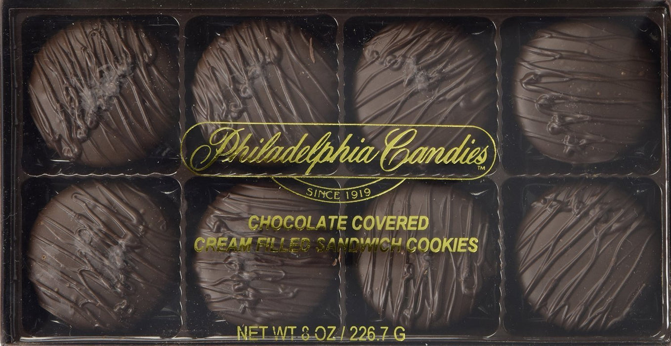 Philadelphia Candies Mint Creme Filled Sandwich Cookies, Dark Chocolate, 8 Ounce