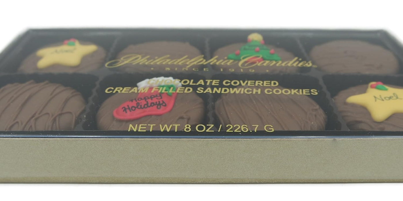 Philadelphia Candies, Christmas Greeting Assortment, Creme Filled Sandwich Cookies, Milk Chocolate, 8 Ounce