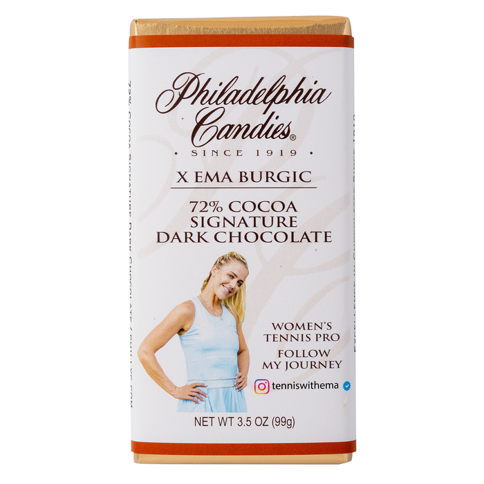 Philadelphia Candies x Ema Burgic, 72% Cocoa Signature Dark Chocolate Bar, 3.5 Ounce