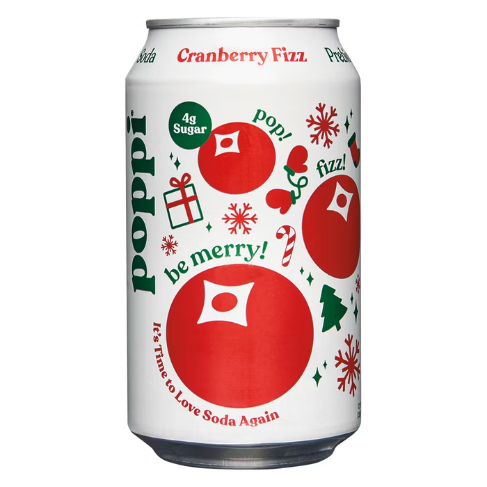 Poppi Cranberry Fizz Flavor, Sparkling Prebiotic Soda Beverage with Apple Cider Vinegar, Seltzer Water and Fruit Juice, 12 fl oz