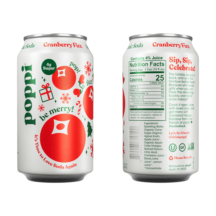 Poppi Cranberry Fizz Flavor, Sparkling Prebiotic Soda Beverage with Apple Cider Vinegar, Seltzer Water and Fruit Juice, 12 fl oz