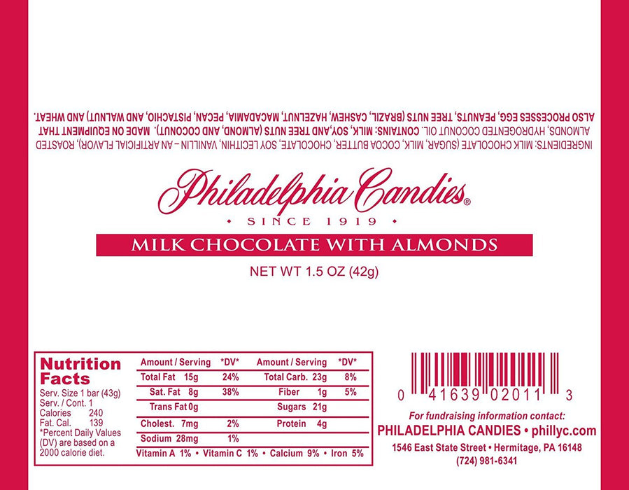 Philadelphia Candies Milk Chocolate with Almonds Bar, 1.5 Ounce, Pack of 30