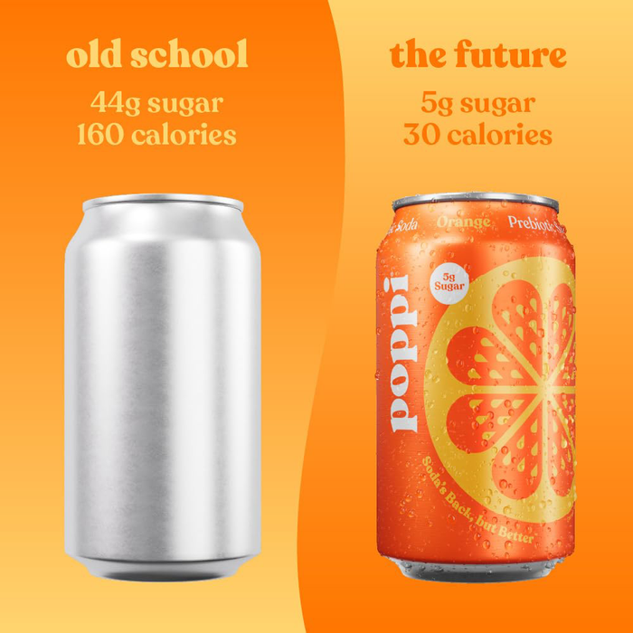Poppi Orange Flavor, Sparkling Prebiotic Soda Beverage with Apple Cider Vinegar, Seltzer Water and Fruit Juice, 12 fl oz
