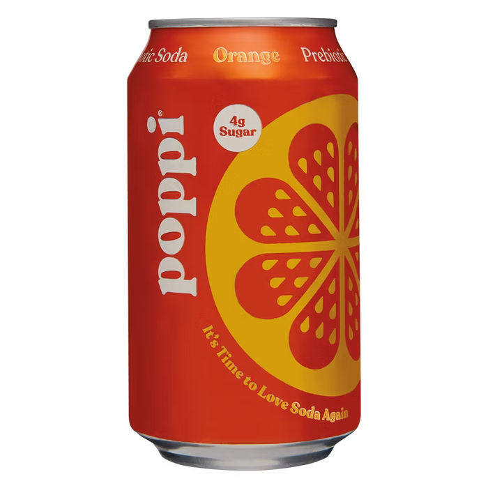 Poppi Orange Flavor, Sparkling Prebiotic Soda Beverage with Apple Cider Vinegar, Seltzer Water and Fruit Juice, 12 fl oz